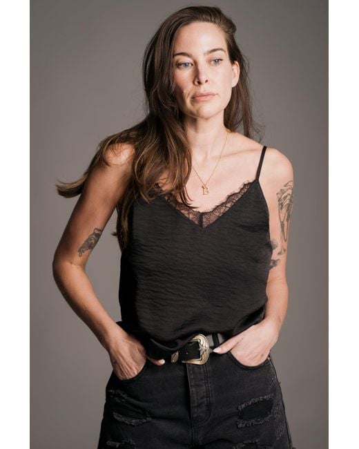 Little Lies Black Nightbird Lace Trim Cami Top