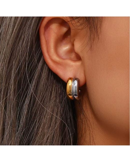 Olivia Le Metallic Santos Double Layered Huggie Earrings