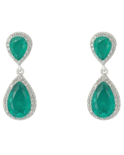 Latelita London Green Odette Teardrop Colombian Emerald Earrings Silver