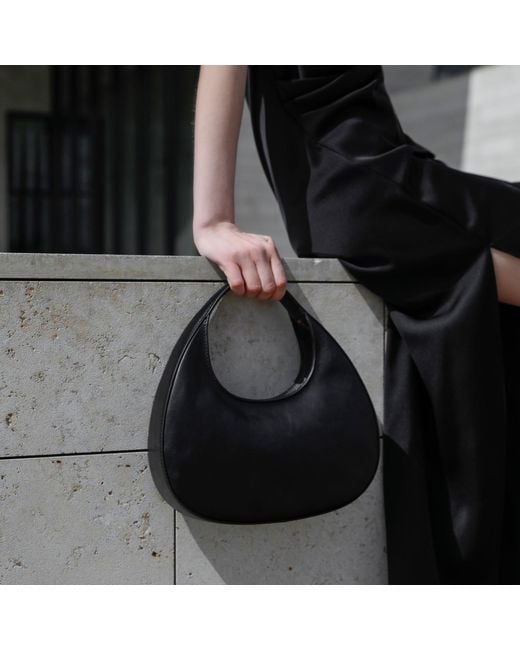 Time Resistance Black Leather Half-Moon Handbag For