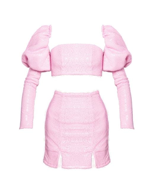 Ettie Pink Sequin Puff Sleeve Crop Top And Mini Skirt Co-Ord