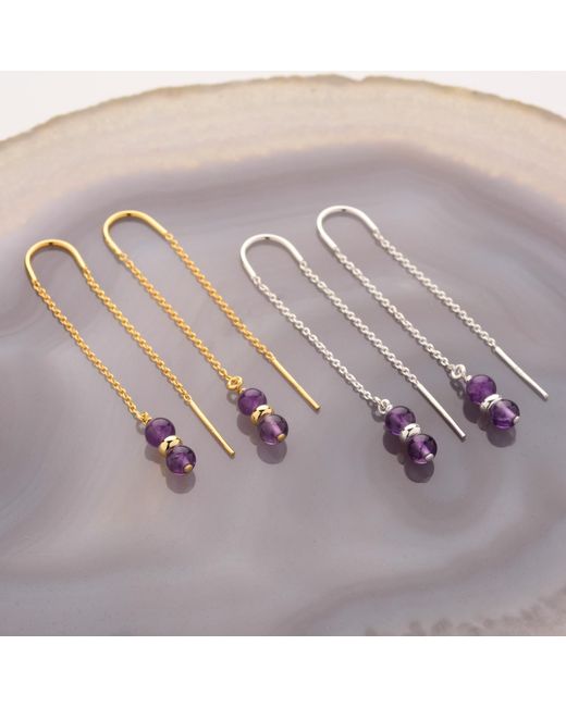 Nellou Jewellery Metallic Fall Birthstone Earrings February Amethyst Plated Sterling