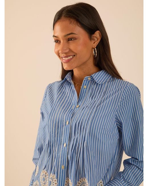 Rose & Nancy Blue Leonie Embroidery Hem Stripe Shirt