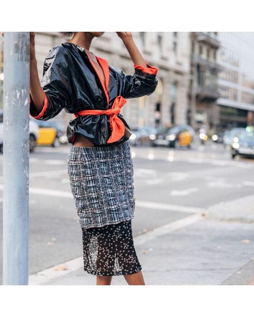 Miro Misljen Gray City Grid Lace-Pane Skirt