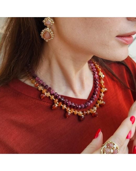 Farra Red Agate Double Layers Statement Necklace