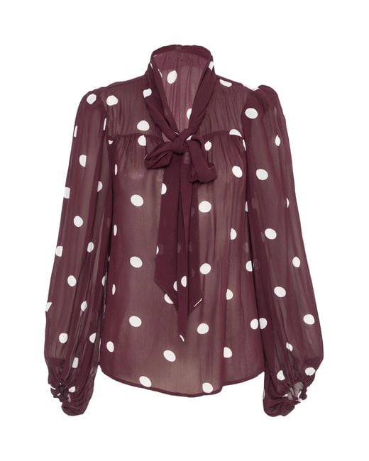 Rose & Nancy Purple Saphi Burgundy Polka Dot Print Bow Blouse
