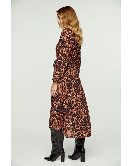 Conquista Red Animal Print Midi Dress With Side Slits