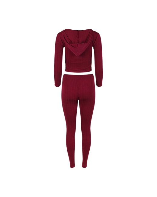 Lezat Red Miranda Cozy Sweater Hoodie & legging Set Burgundy