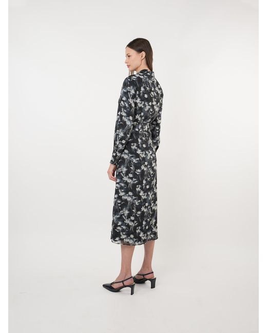 John Abgin Black Chiffon Scatter Printed Shirt Dress