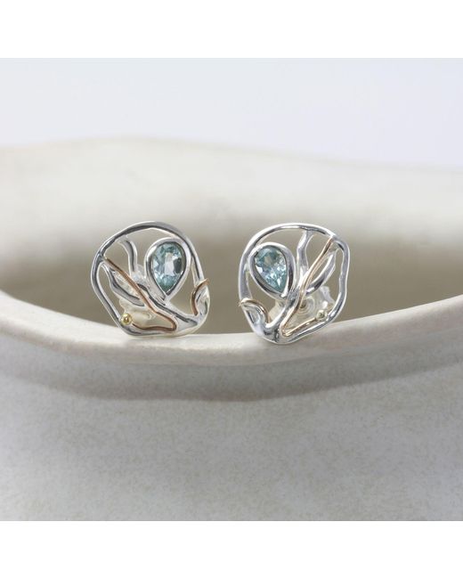 Isla Silver Metallic Handmade Topaz Flow Stud Earrings