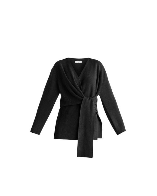 Paisie Black Wrap Side Tie Knit Jumper
