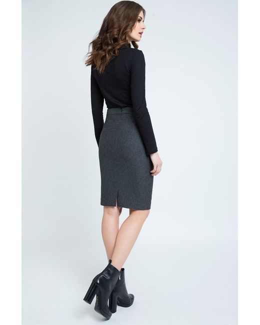Conquista Black Elegant Stripes Sheath Pencil Skirt