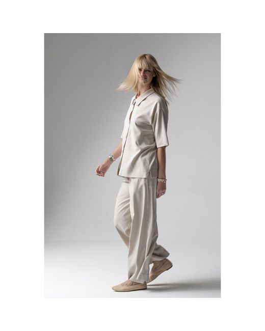 Oh!Zuza Gray Neutrals Meryl Linen Viscose Pyjama Set Wide Trousers