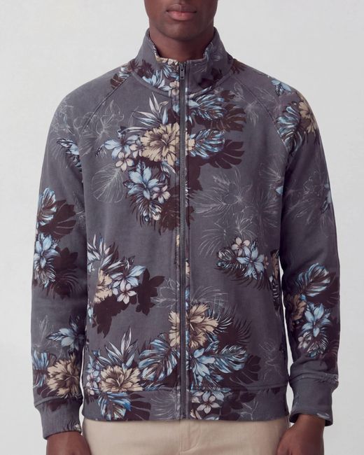 Lords of Harlech Blue Neville Exotic Floral Printed Zip Jacket for men