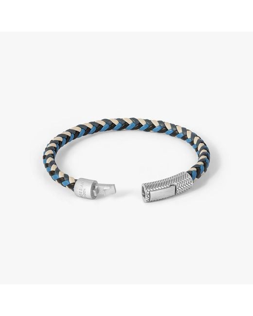 Tateossian Blue Herringbone Click Multi Pelle Bracelet for men