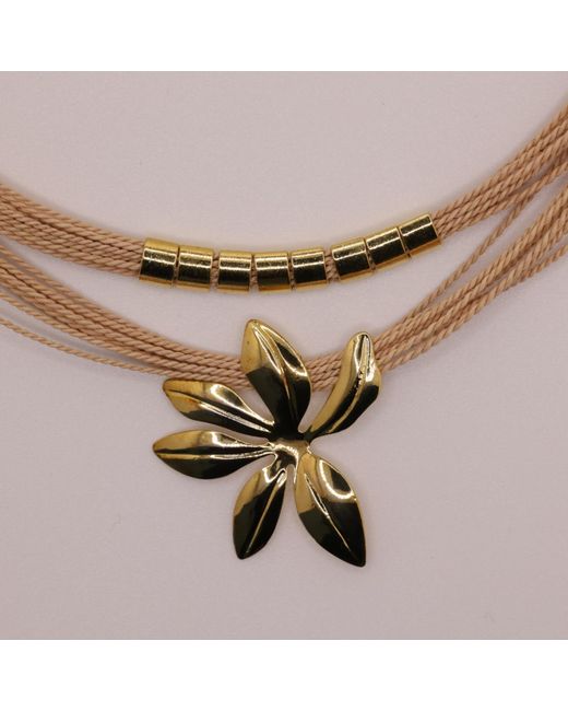 Nart Nature Making Art Metallic Neutrals The Flower Buriti Natural Fiber Necklace