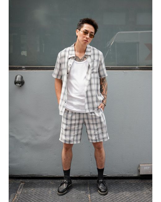 Éclectique Gray Tailored Monotone Plaid Shorts for men