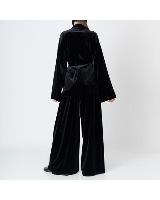 LIA ARAM Black Velvet Belted Wrap Blazer