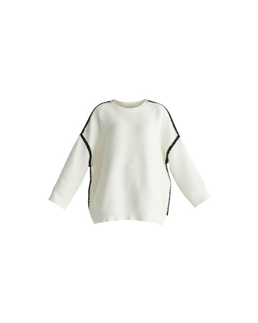 Paisie White Ribbed Jumper With Contrasting Embroidery