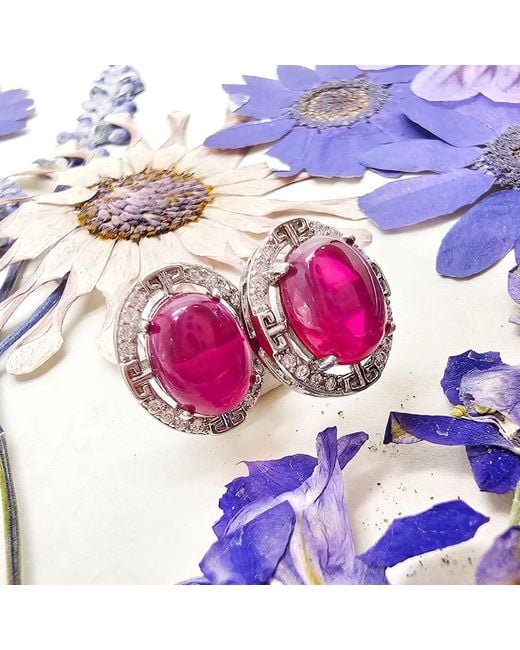 Farra Pink Agate Oval Shaped Earrings