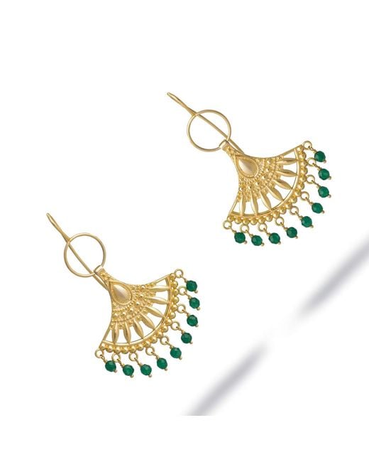 Ebru Jewelry Metallic Bohemian Style Jade Sunburst Dangle Earrings