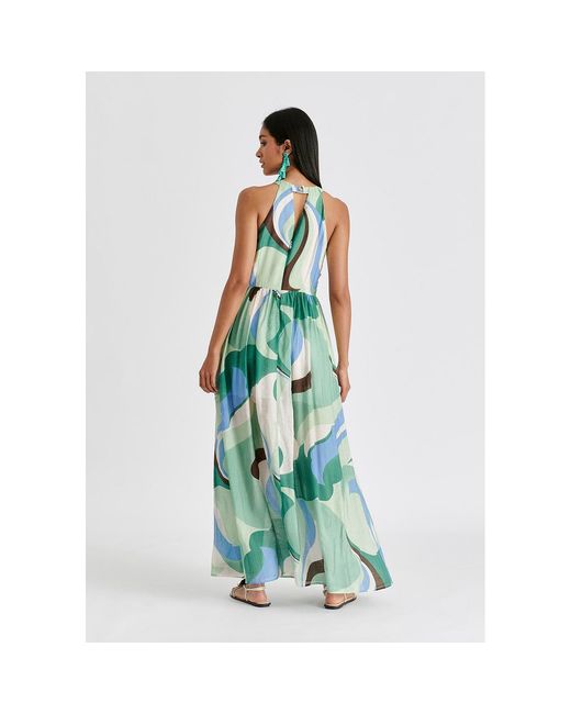 Paisie Green Retro Wave Halter Neck Maxi Dress