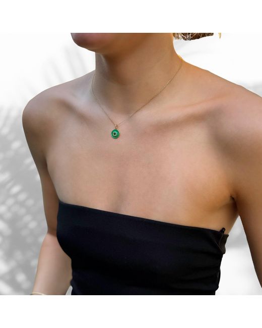 Ebru Jewelry Green Enamel Evil Eye Pendant Gold Chain Necklace