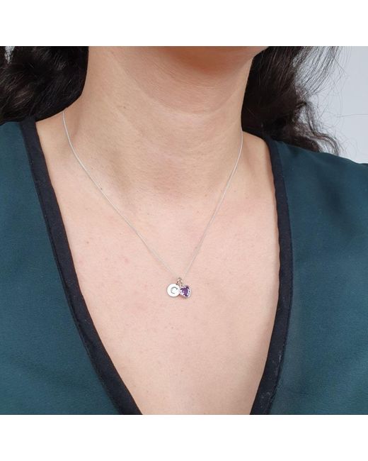 Harfi Metallic Mini Initial And Heart Amethyst February Birthstone Charm Sterling Necklace