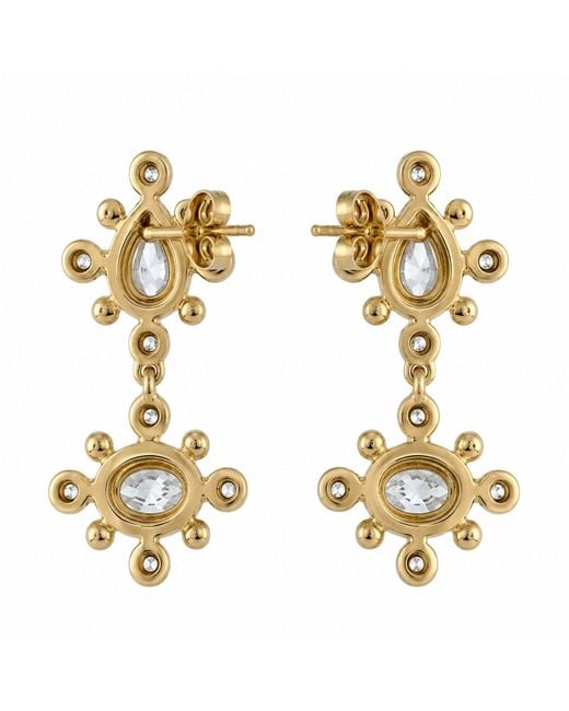 Artisan Metallic 14K Bezel Diamond Designer Dangle Earrings