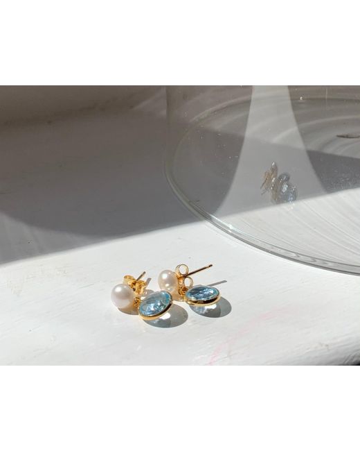 Pearls of the Orient Online Blue Nova Topaz & Cultured Freshwater Pearl Drop Earrings