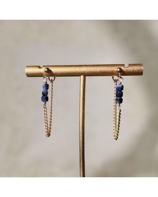 Rachel Nathan Metallic Post Sapphire & Chain Earrings