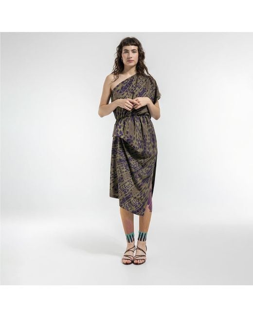 ARTISTA Brown Breath One Shoulder Midi Dress