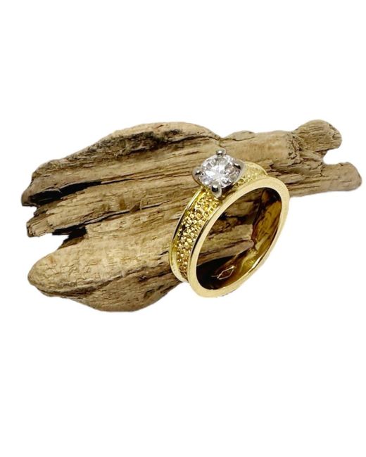 Tg-Jewellery by Tamara Gervasio Metallic Textured Solitaire Diamond Ring One Of A Kind