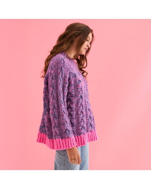 Cara & The Sky Purple Jennie Cable High Neck Balloon Sleeve Jumper