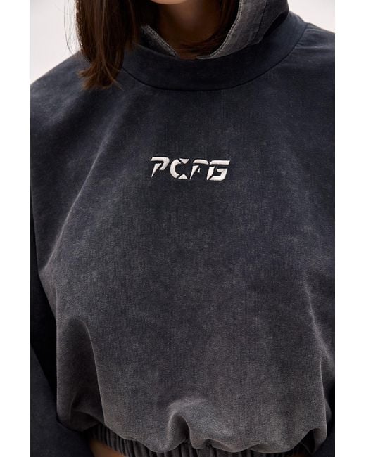 Pcfg Black Acid Washed Crop Hoodie