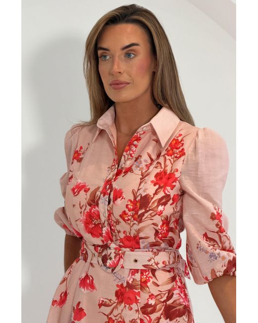 Girl In Mind Pink Renata Floral Boarder Print Print Midi Dress