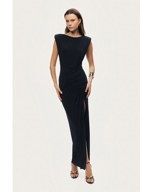 Nocturne Black Ruched Side-Slit Maxi Dress