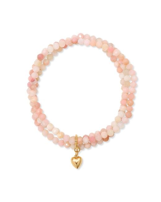 Heather Hawkins Jewelry Pink Puff Heart Charm Three Strand Gemstone Stretch Bracelet