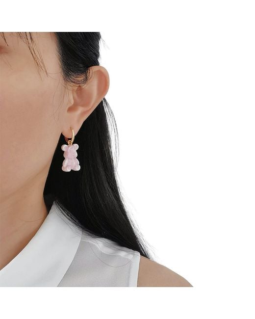 POPORCELAIN Pink Sweet Porcelain Teddy Bear Earrings, Tone