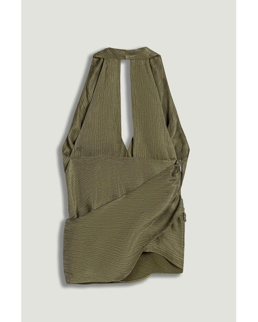 Nocturne Green Neutrals Asymmetric Halter Wrap Top