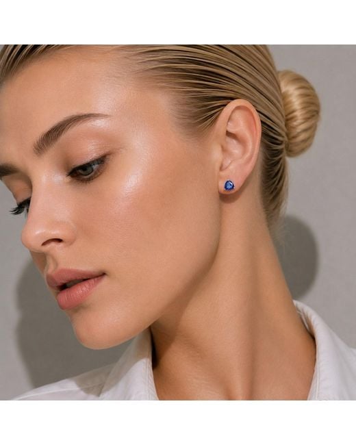 Juvetti Blue Trillion Sapphire Solitaire Stud Earrings