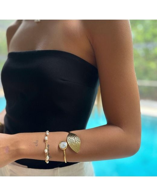 Ebru Jewelry Metallic Pearl Stone Chain Dainty Bracelet
