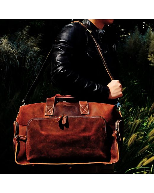 Touri Brown Genuine Leather Front Pockets Boarding Bag for men