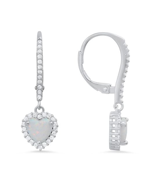 Kylie Harper White October Opal Birthstone Heart-Cut Halo Leverback Earrings