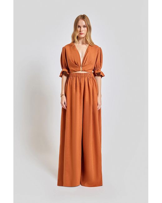 Lilamie Orange Marrakesh Puff Sleeve Summer Crop Top