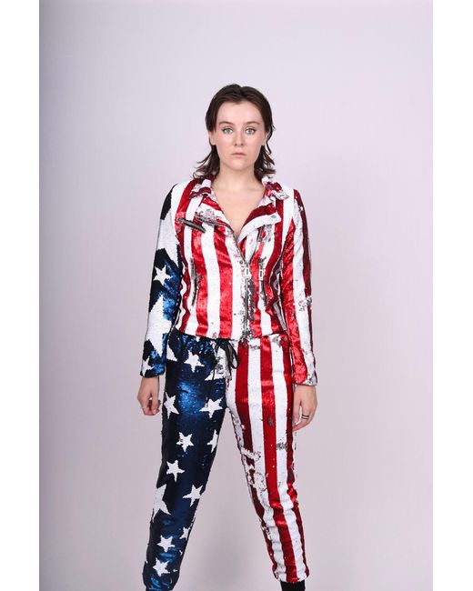 Any Old Iron Red Reversible Sequin Stars & Stripes Joggers