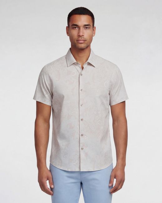 Lords of Harlech White Neutrals Scott Paisley Explosion Ivory Printed Button Up Shirt for men