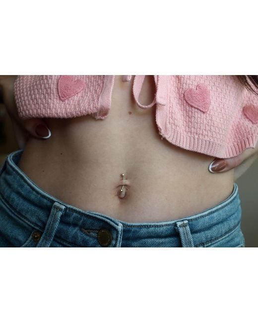 Zahav Jewelry Metallic 10K Solid 18G 12Mm Long Belly Ring