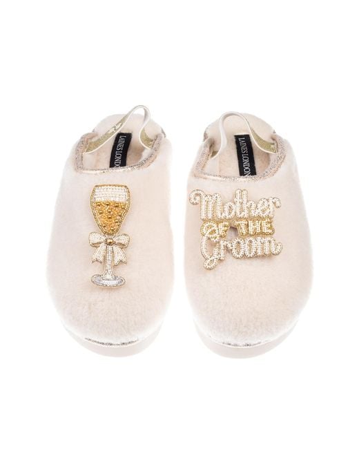 Laines London Natural Neutrals Flatform Cloud Closed Toe Slippers With Mother Of The Groom Brooches