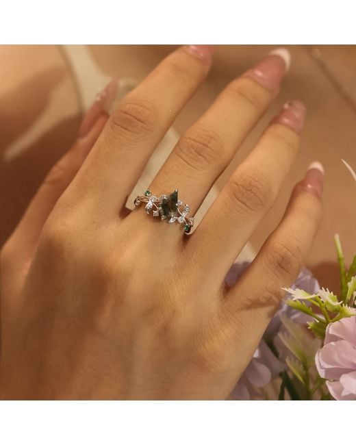 Azura Jewelry New York Blue Secret Garden Moss Agate Emerald Ring Vermeil